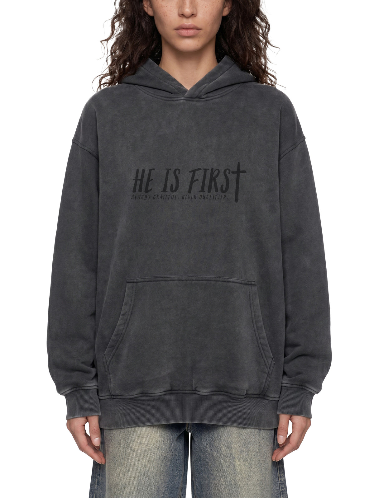 "He Is First" Vintage Wash Hoodie