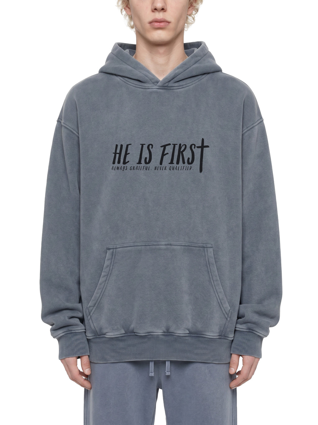 "He Is First" Vintage Wash Hoodie