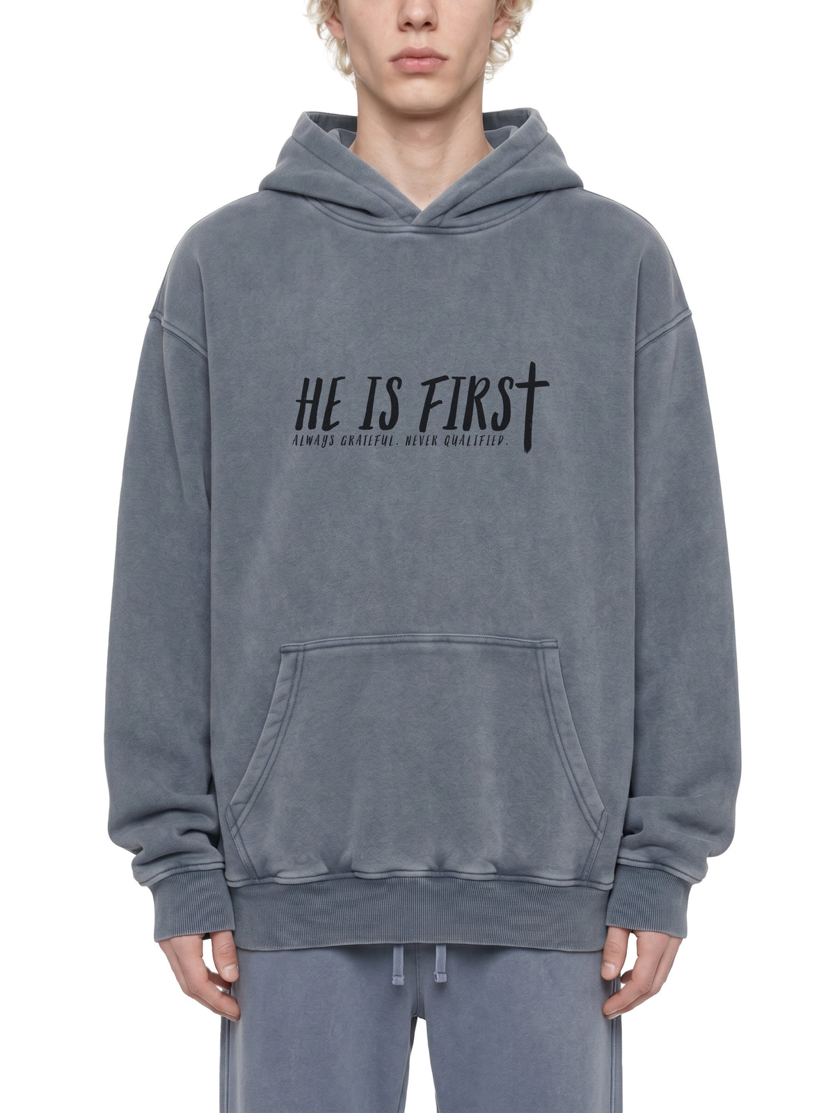"He Is First" Vintage Wash Hoodie